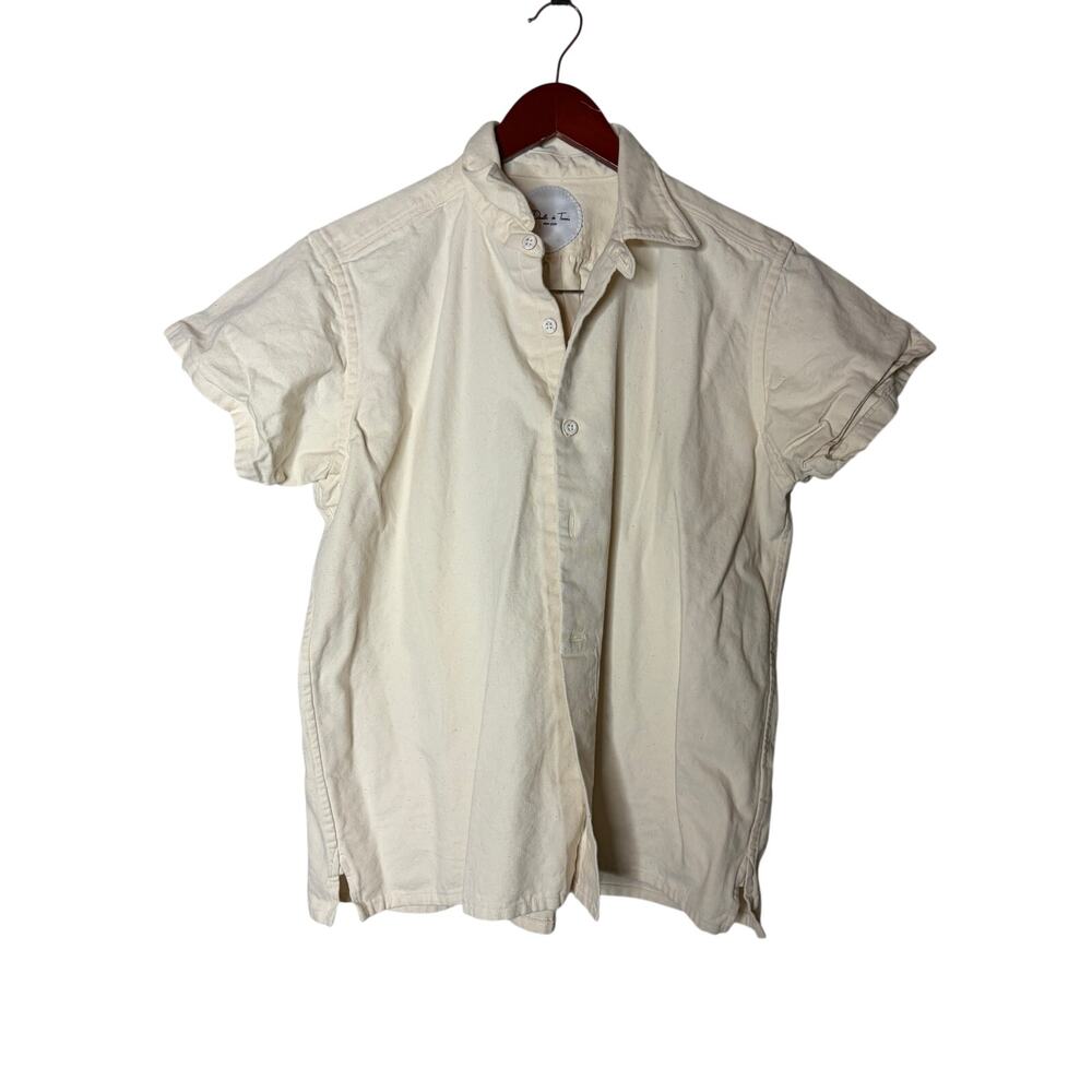 Death to Tennis New York Ivory 100% cotton canvas button down shirt sz S